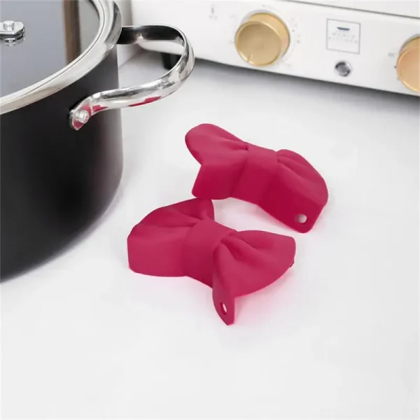 Kitchen Pot Clip Anti Scald Non-slip Handle Cover Creative Cooking Oven Glove Pot Clip Kitchen Gadgets Bow Shape Design Bowknot - Image 2