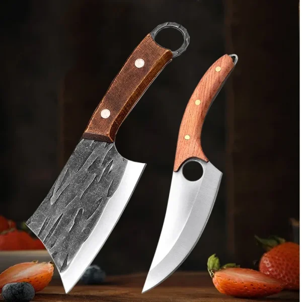 Household Mini Meat Cleaver Stainless Steel Fish Knife with Wooden Handle Small Kitchen Vegetable Slicing Fruit Knife