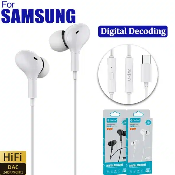 Type C Jack Wired Earbuds Headphones With DAC Microphone DAC HiFi Stereo for Samsung Galaxy S23 S21 S22 A54 A34 A53 A53 Ultra