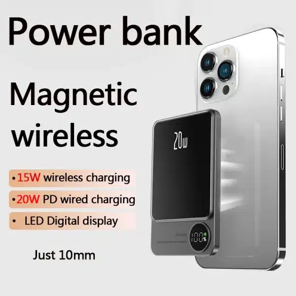 10000mAh Alloy Original Powerbank Magnetic Power Bank Wireless Fast Charger For iPhone 15 14 13 12 11 Backup Battery For Magsafe