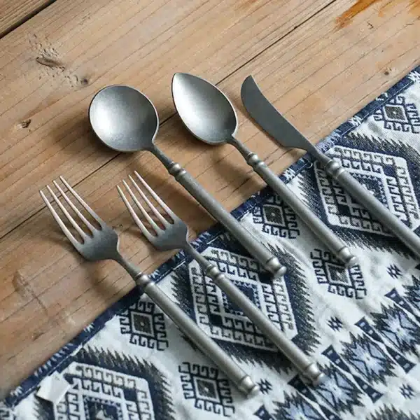 Retro Scrub 304 Stainless Steel Flatware Kitchen Cutlery Set Steak Knife Fork Spoon Set Dessert Fork Vintage restaurant Cutlery - Image 3