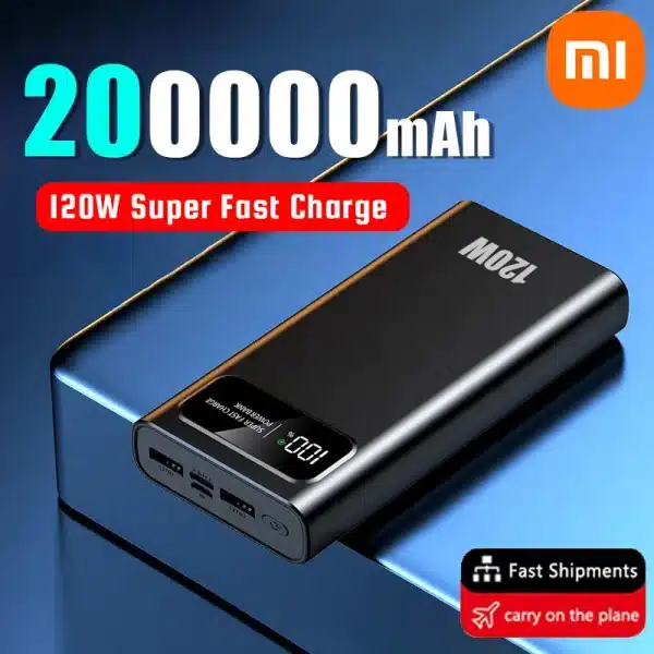 Xiaomi 200000mAh High Capacity 120W Power Bank Super Fast Charging Battery Digital Display Power Bank For Iphone Samsung Huawei