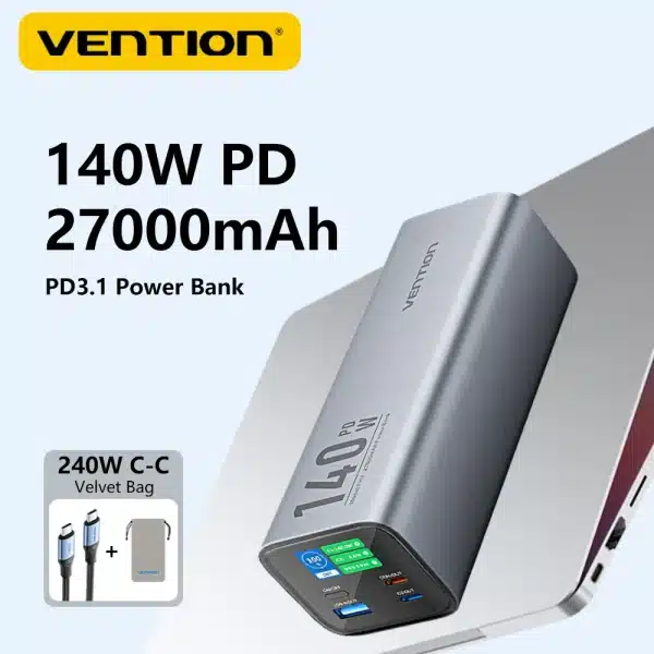 Vention Power Bank 27000mAh Powerbank 140W Super Fast Charging Portable Charger Spare External Battery for Laptop Xiaomi Macbook