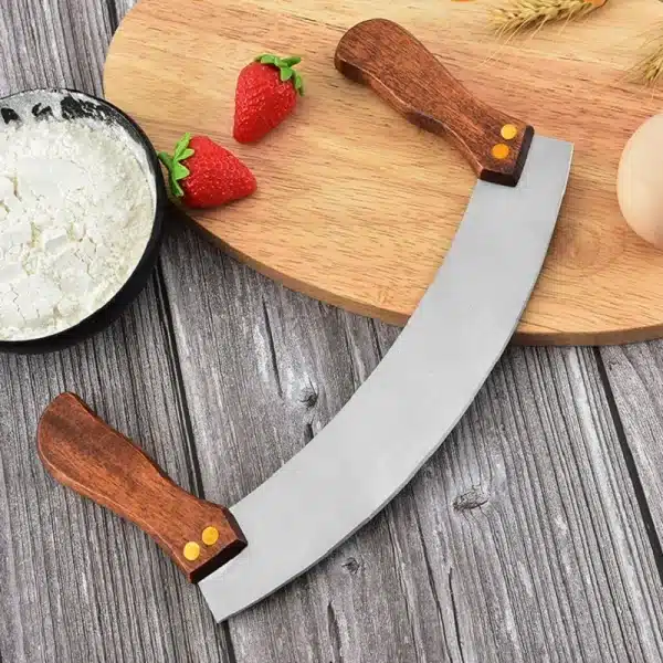 Pizza Knife Nougat Double Wooden Handle Stainless Steel With Curved Scraper Cutter Baking Tool Kitchen Bakeware - Image 3