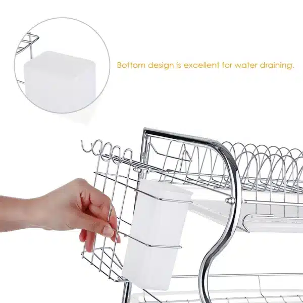 Multi-functional 3-Tier Dish Rack Kitchen Supplies Storage Rack Draining Rack with Chopsticks/Knives/Cutting Board Holder - Image 6