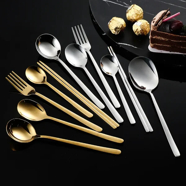 304 Stainless Steel Spoon Fork Chopsticks Sets Cutlery Teaspoons Home Tableware Kitchen Dinner Full Table Service