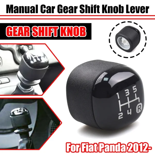 Gear Knob Stick Button Gear Shift Head For Fiat For Panda From 2012 Black 5-speed 502942700 Gear Knob Interior Replacement Parts