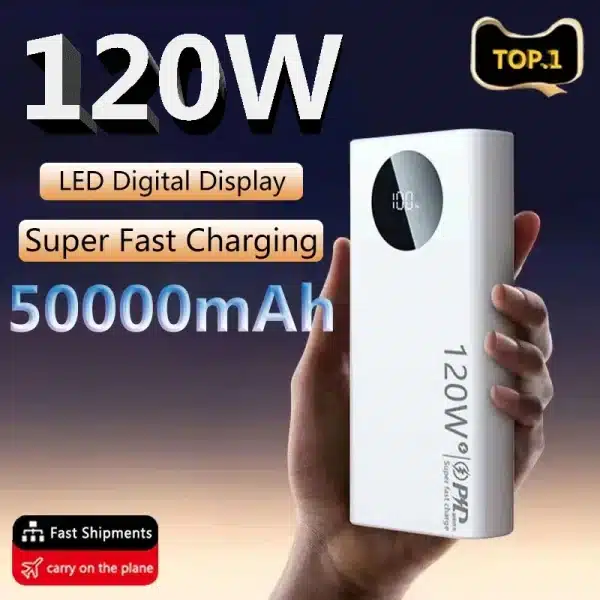 120W 50000mAh Power Bank High Capacity Fast Charging Powerbank Portable Capacity External Battery Charger For All Phones Xiaomi