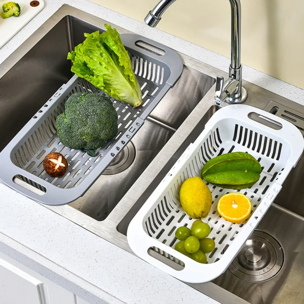 Kitchen Organizer Soap Sponge Holder Sink Rack Telescopic Drain Rack Adjustable Vegetable Drain Basket Kitchen Organizer Gadgets