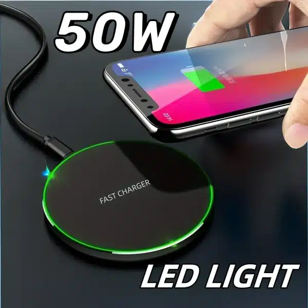 50W Fast Wireless Charger For iPhone 15 14 13 12 11 XS Max 8 XR Induction Fast Wireless Charging Pad For Samsung Xiaomi Huawei