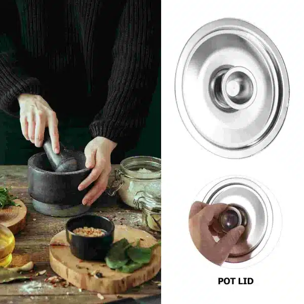 Stainless Steel Cylinder Head Pot Lid Cup Cover Seasoning Kitchen Gadget Sturdy Frying Pan with - Image 4