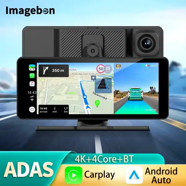 Imagebon 4K 6.86" Wireless CarPlay&Android Auto Car DVR AUX Bluetooth FM Airplay Miracast GPS Navigation Rearview Mirror Camera