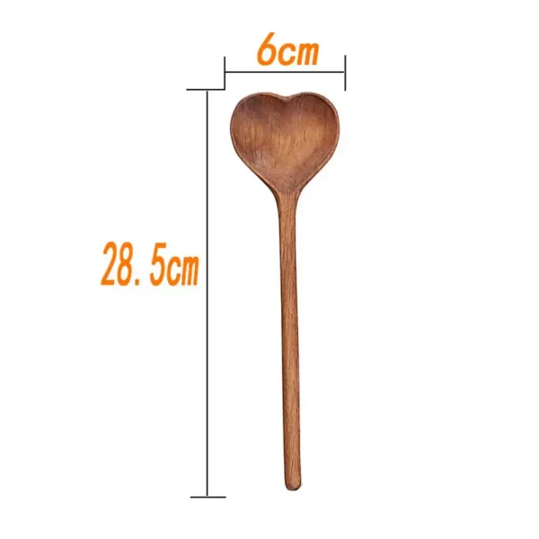 Wooden Spoon Heat Resistance Long Handle Anti-Crack Dishwasher BPA Free Safe Cake Heart-shaped Serving Soap Spoon Kitchen Gadget - Image 6