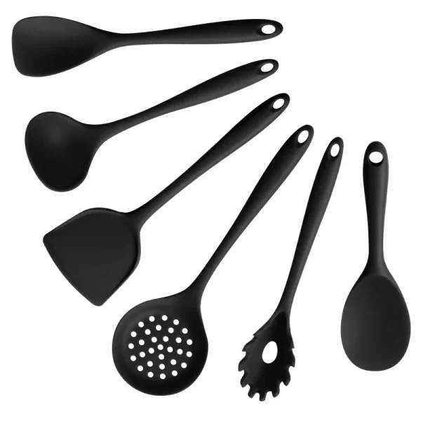 Black Silicone Kitchen Utensils Set Non-stick Kitchenware Cooking Tools Spoon Spatula Colander Spoon Tools Gadget Accessories - Image 6