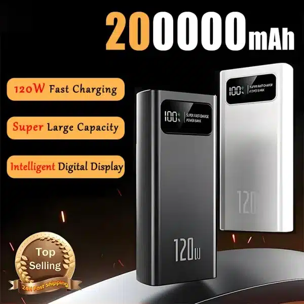 200000mAH 120W Power Bank Super Fast Charging Battery High Capacity Digital Display External Battery For iphone Samsung Huawei