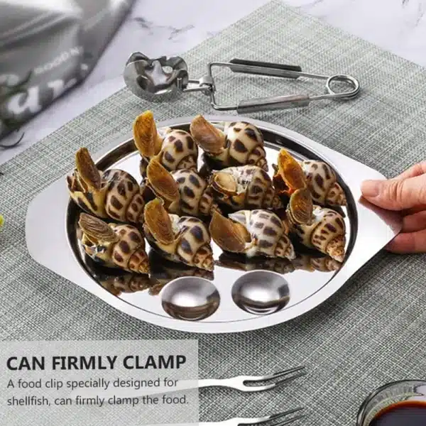 1set Seafood Tools for Conch Stainless Steel Oyster Pan Snail Shell Snail Cooking Plate Conch Clip and Fork Kitchen Gadgets - Image 6