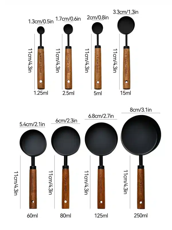 8Pcs Measuring Cup Spoon Sets Stainless Steel Wooden Handle Coffee Flour Scoop Bartending Scale Kitchen Cooking Gadget Sets - Image 6