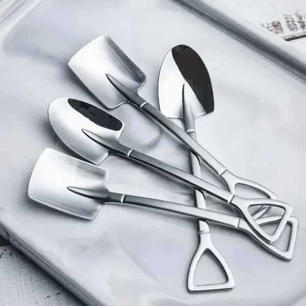 4PCS Stainless Steel Creative Coffee Shovel Ice Cream Dessert Retro Cute Square Head Spoon Tableware Set Kitchen Gadget