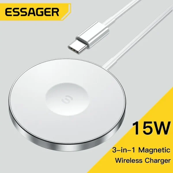 Essager15W Fast Wireless Charger Stand For iPhone 14 13 12 11Apple Watch 3 in 1 Foldable Charging Station for Airpods Pro IWatch