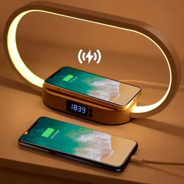 Multifunction Wireless Charger Pad Stand Clock LED Desk Lamp Night Light USB Port Fast Charging Station Dock for iPhone Samsung