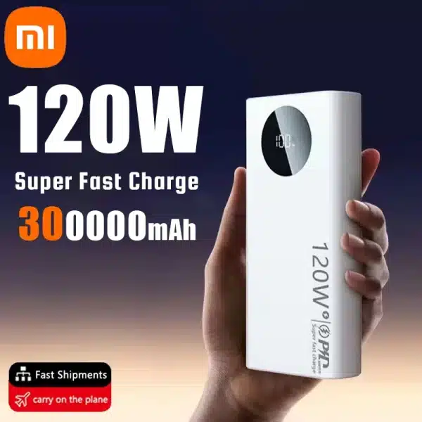 Xiaomi 120W Fast Charging Powerbank 300000mAh High Capacity Power Bank Portable Battery Charger For iPhone Samsung Huawei Gift