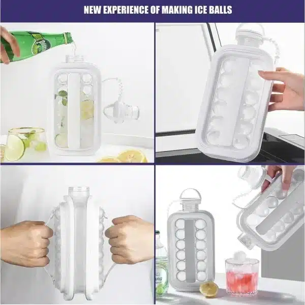 Portable 2-in-1 Folding Ice Maker Water Bottle Creative Ice Cube Mold Kitchen Bar Gadgets Ice Hockey Lattice Making Tool Kettle - Image 4