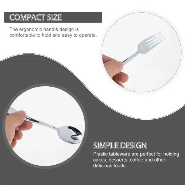 10 Sets Disposable Tableware Kitchen Gadgets Party Supplies Silver Plastic Silverware Flatware One-off Cutlery High Quality - Image 6