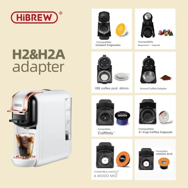 HiBREW H2A&H2B Coffee Machine Capsule Adapter System Parts For Nespresso or Dolce Gusto or Ground Coffee or ESE Pod or Caffitaly