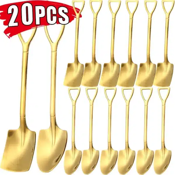 Stainless Steel Shovel Spoons Gold Silver Mini Coffee Teaspoon Fruit Ice Cream Dessert Spoon Scoops Kitchen Tableware Set 20/2Pc - Image 6