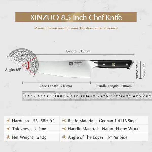 XINZUO 8.5'' Inch Chef Knife High Carbon Din 1.4116 Slicing Stainless Steel German Kitchen KnivesMeat Tools with Ebony Handle - Image 6