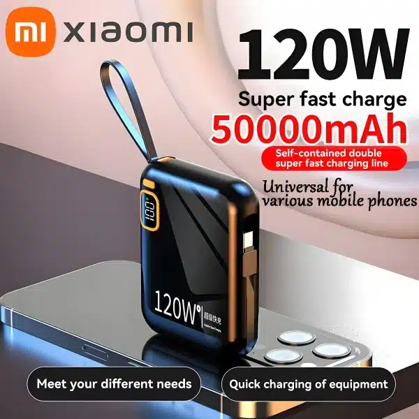 Xiaomi 50000mah Power Bank 120w Detachable Usb To Type C Cable Two-way Fast Charger Mini Powerbank For Iphone Xiaomi Samsung