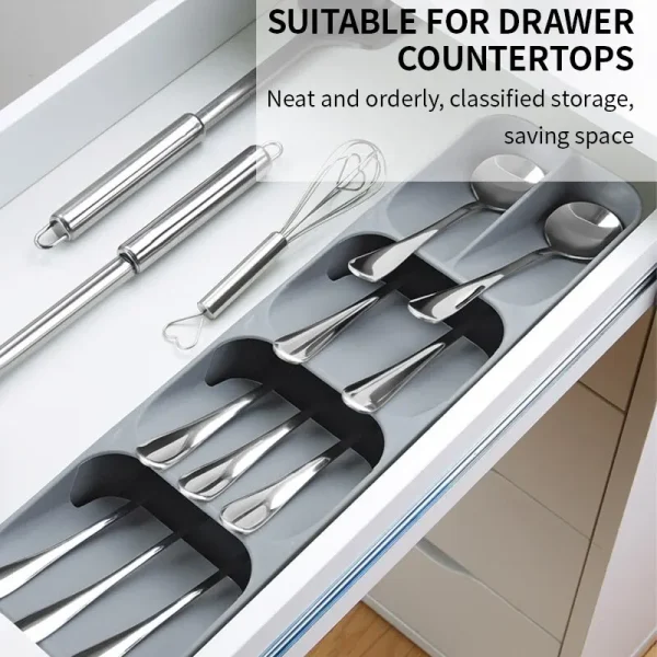 Kitchen Drawer Cutlery Storage Tray Knife Holder Spoon Forks Tableware Organizer Container For Spice Bottles Knives Block Rack - Image 4