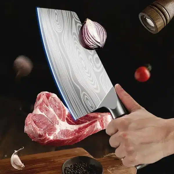 Professional Cleaver Knives Heavy Duty Chinese Knife Wooden Handle Laser Damascus Knife Cleaver Meat Chicken Fish Kitchen Knife - Image 2