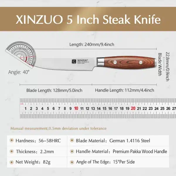 XINZUO 1/4 PCS Steak Knives Set DIN 1.4116 Stainless Steel Kitchen Multipurpos Knife Perfect For Western Restaurant Knife Dining - Image 2