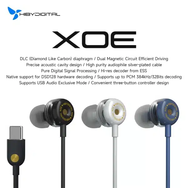 HiBy Digital XOE USB Type C 8mm DLC Diaphragm Dynamic Driver DSD Decoder In-Ear IEM Earphones Earbuds DAC ES9270C With HD MIC