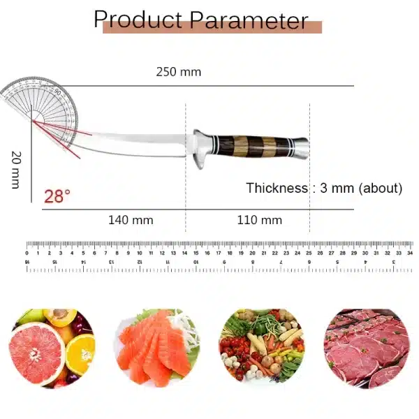 Stainless Steel Sashimi Knife Cleaver Meat Fish Filleting Knife Wood Handle Butcher Kitchen Knife Chef Slicing Cooking Tools - Image 2