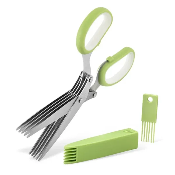 Multifunctional 5 Layers Stainless Steel Knives Kitchen Scissors Scallion Cutter Herb Laver Spices Cook Cut Shredders & Slicers