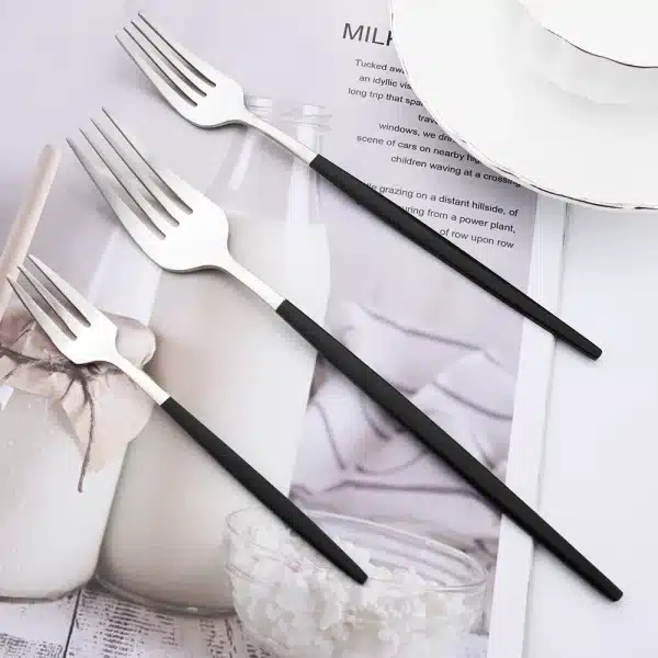 Drmfiy Black Silver Dinnerware Knife Dessert Fork Coffee Spoons Tableware Cake Fork 1pcs Stainless Steel Cutlery Flatware Set - Image 5