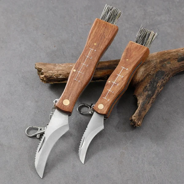 Kitchen knives Mini Mushroom Knife Stainless Steel Wooden Handle with keychain Brush Sharp Multifunctional Folding Knife Brush