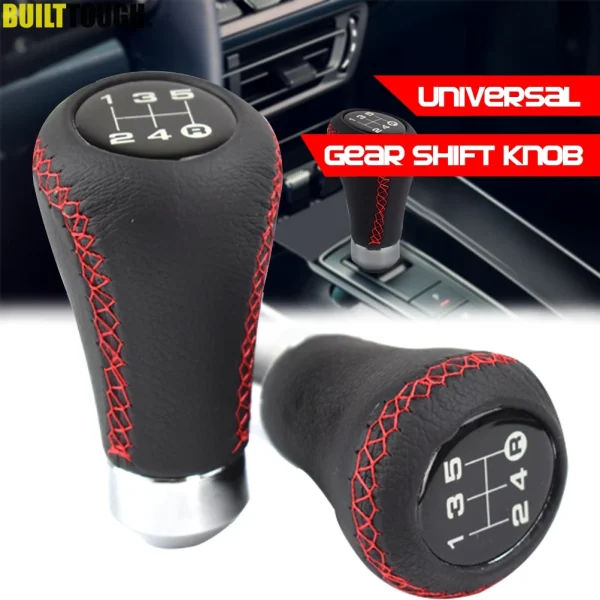 Universal 5 Speed Manual Leather Red Stitch Car Gear Stick Shift Knob Shifter Lever Pen Replacement Gearstick Car Interior Parts