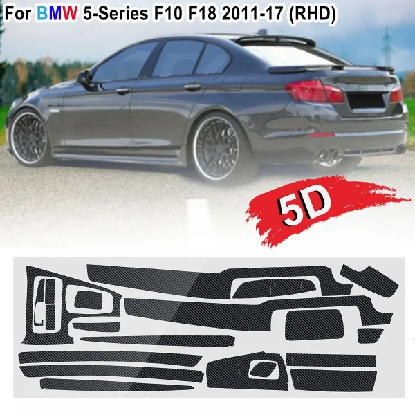 5D Interior Sticker Accessory 19Pcs For BMW 5 Series F10 F18 Interior Matte Carbon Fiber Parts Replacement Trim