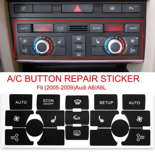 For Audi A6 C6 Button Sticker Interior Replacement Parts Button Repair Trim For Audi A6 4F 2004-2011 Climate Control Panel Cover