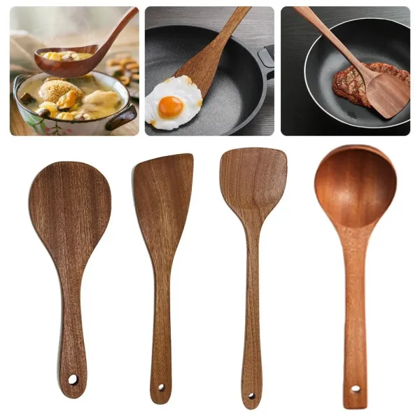 Long Handled Teak Tableware Wood Spoon Shovel Spatula Accessories Tool Cooking Soup Spoon Wooden Skimming Kitchen K3X4 - Image 2