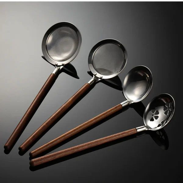 Japanese Walnut Handle Kitchen Tools Spatula Spoon Oil Filter Colander Kit Gadgets Anti-scalding Cookware for Service