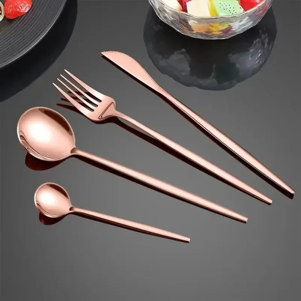 4Pcs Golden Cutlery Set Stainless Steel Knife Fork Spoon Tableware Flatware Set Festival Kitchen Dinnerware Gift - Image 2