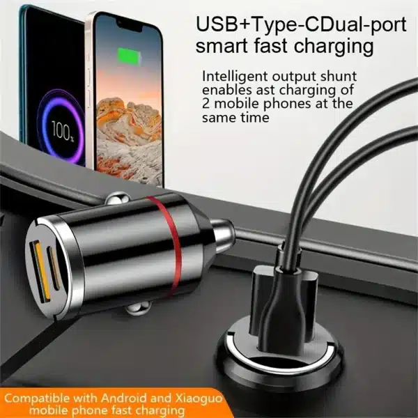 100W Dual Ports USB Car Charger Fast Charging Car Phone Charger Adapter For iPhone Xiaomi Samsung Type C Car Cigarette Lighter - Image 2