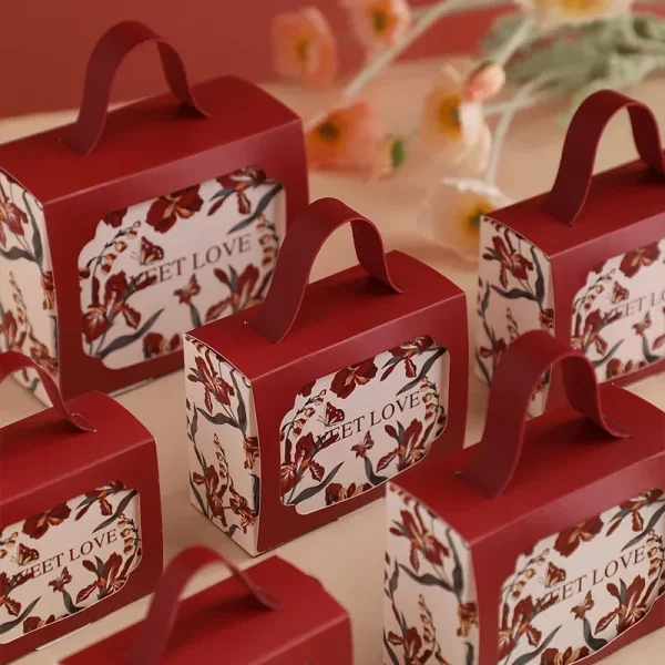 1pcs Red Cardboard Wedding Candy Boxs with Ribbon Handle for Guest Small Chinese Gift Boxs Present Packing Bag Marry Accessory - Image 6