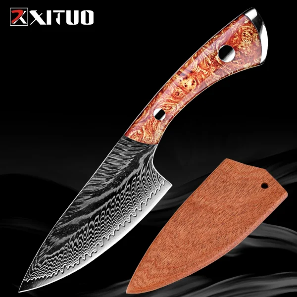 Damascus Utility Knife Fillet Knife Japanese Damascus Steel Razor Sharp Kitchen Chef Knife for Fish Poultry Chicken Meat Cutting