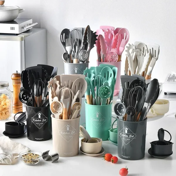 Kitchen Kit 12 Pieces Silicone Food Grade Utensils Cooking Sets Turner Spatula Measuring Spoon Practical Cookware Tool Kitchenwa