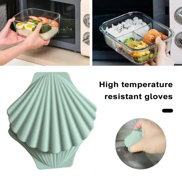 2Pcs Thicken Baking Silicone Oven Mitts Shell Shape Heat Resistant Microwave Oven Pot Handle Mitt Lid Holder Kitchen Gadgets - Image 3